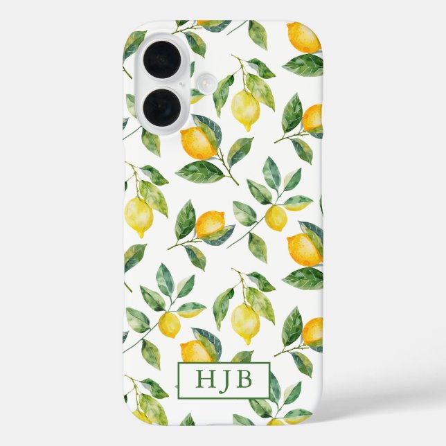 Coques Case-Mate iPhone Monogramme personnalisé Citrons été iPhone 16 Coqu (Verso)