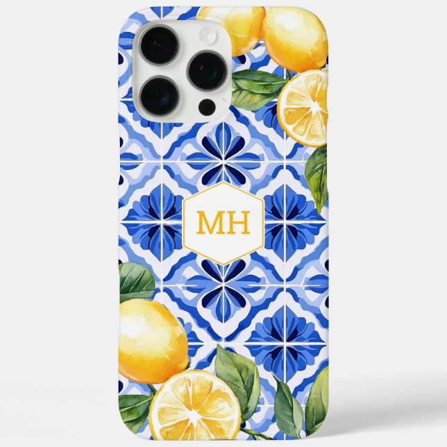 Coques Case-Mate iPhone Monogramme personnalisé Citrons jaunes méditerrané (Verso)