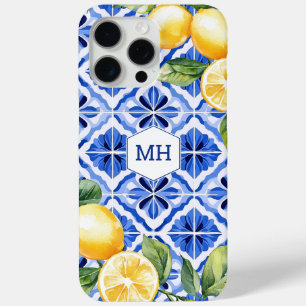 Coque Case-Mate iPhone Monogramme personnalisé Citrons jaunes méditerrané