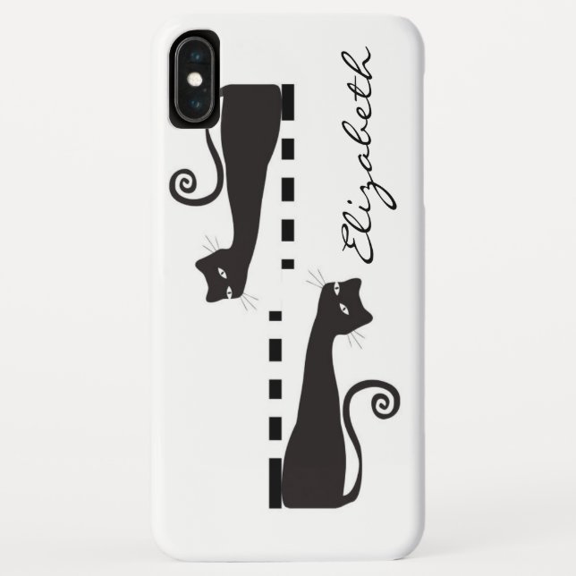 Coques Case-Mate iPhone Monogramme personnalisé de chat noir (Dos)