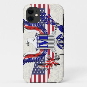 Coques Pour iPhone monogramme personnalisé de l'aigle patriotique amé