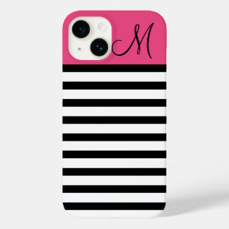 Coque Case-Mate iPhone Monogramme personnalisé des bandes de preppy noir
