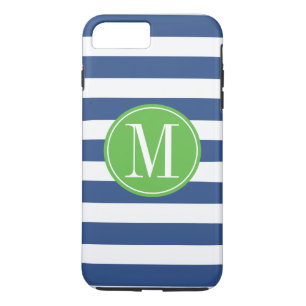 Coque Case-Mate iPhone Monogramme personnalisé des bandes vert et bleu
