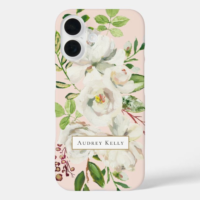 Coques Case-Mate iPhone Monogramme personnalisé des fleurs dorées | Blush (Verso)