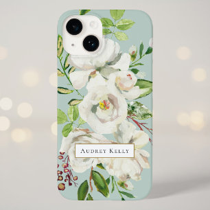 Coque Case-Mate iPhone Monogramme personnalisé des fleurs dorées   Mentio
