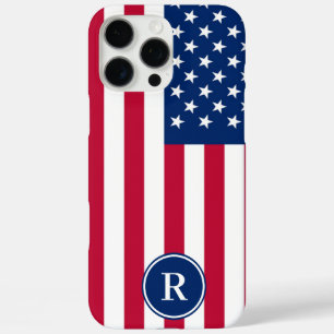 Coque iPhone 16 Pro Max Monogramme personnalisé Drapeau Américain