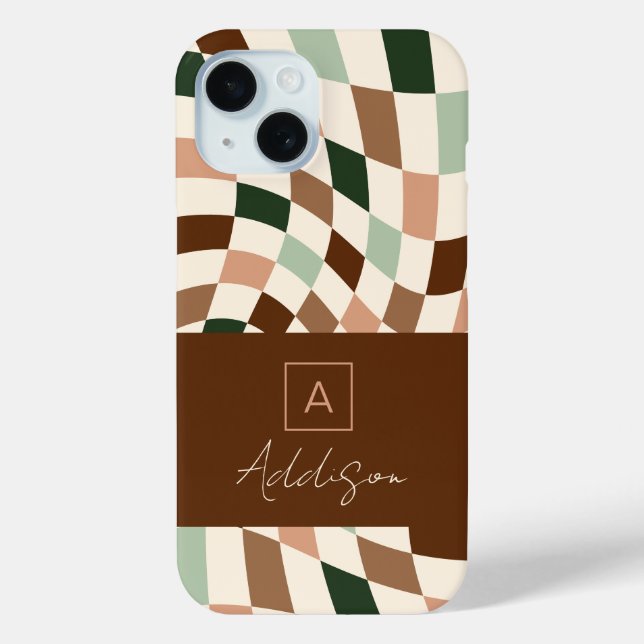 Coques Case-Mate iPhone Monogramme Personnalisé Élégant Moderne Damier (Verso)