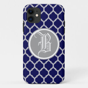 Coques Pour iPhone Monogramme personnalisé élégant Quatrefoil argent