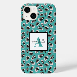 Coque Case-Mate iPhone Monogramme personnalisé Empreinte de léopard Aqua