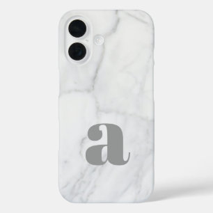 Coque Pour iPhone 16 Monogramme personnalisé en marbre blanc et gris