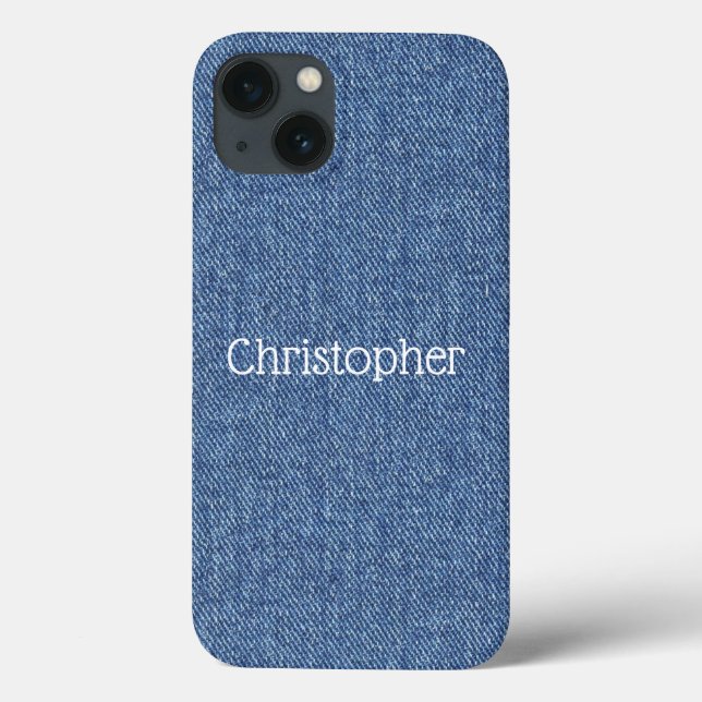 Coques Case-Mate iPhone Monogramme personnalisé Faux Denim Bleu Blanc (Verso)