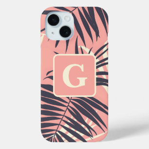 Coque Case-Mate iPhone monogramme personnalisé feuille rose pâle