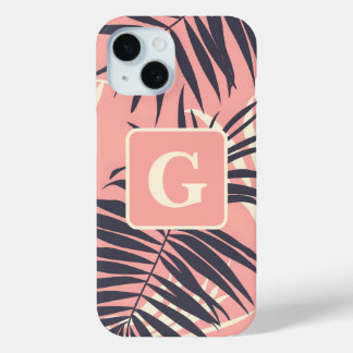 Coque Case-Mate iPhone monogramme personnalisé feuille rose pâle