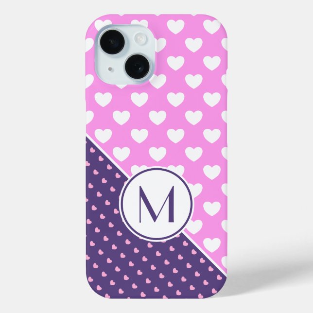 Coques Case-Mate iPhone Monogramme Personnalisé Fille Rose Et Violet Coeur (Verso)