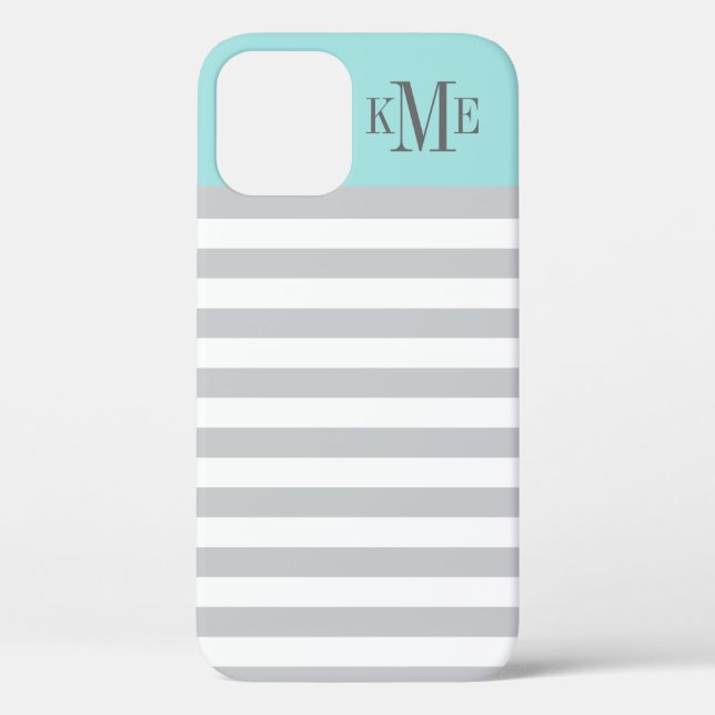 Coques Case-Mate iPhone Monogramme personnalisé Gris bleu Aqua moderne (Verso)