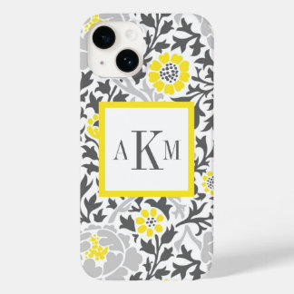 Coques Pour iPhone Monogramme personnalisé gris et jaune de la florai