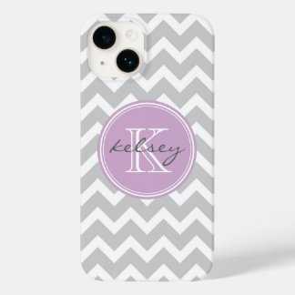 Coque Case-Mate iPhone Monogramme personnalisé Gris et Lilac Chevron