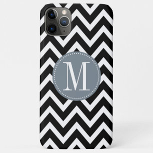 Coque Case-Mate iPhone Monogramme personnalisé gris et noir Chevron