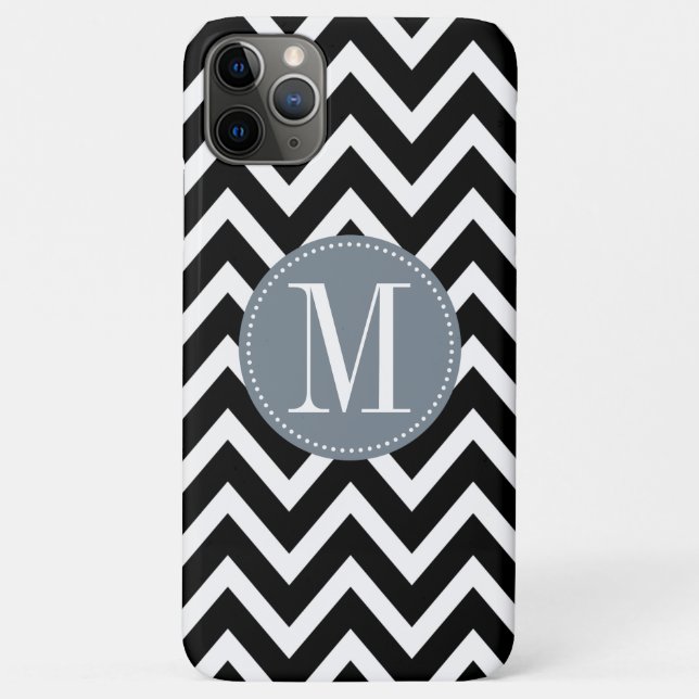 Coques Case-Mate iPhone Monogramme personnalisé gris et noir Chevron (Dos)