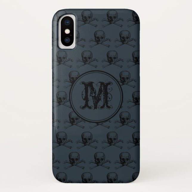 Coques Case-Mate iPhone Monogramme personnalisé Halloween noir bleu (Dos)