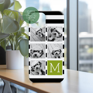 Coques iPhone 16 Monogramme Personnalisé Lime Noir Striped Photo Co