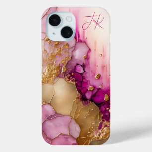 Coque Case-Mate iPhone Monogramme personnalisé Marbre Or Violet Moderne