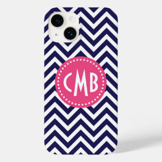 Coque Case-Mate iPhone Monogramme personnalisé Marine bleu et rose modern
