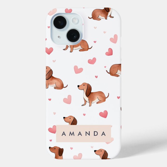 Coques Case-Mate iPhone Monogramme Personnalisé Mignon Chien Dachshund (Verso)