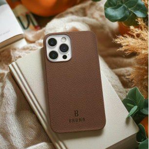 Coque Case-Mate iPhone Monogramme personnalisé minimaliste en cuir Brown