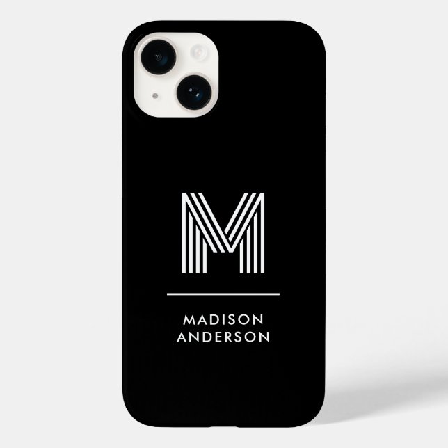 Coques Case-Mate iPhone Monogramme personnalisé minimaliste moderne noir b (Verso)