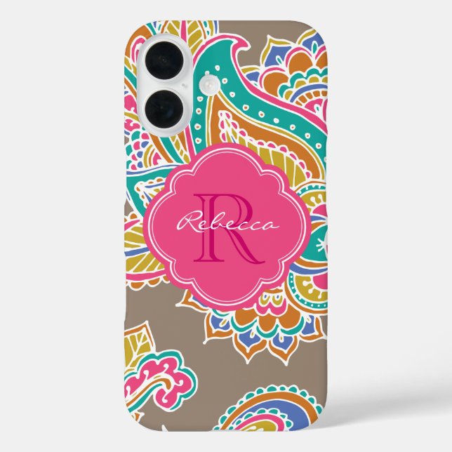 Coques Case-Mate iPhone Monogramme personnalisé Mocha Bohemian Paisley (Verso)
