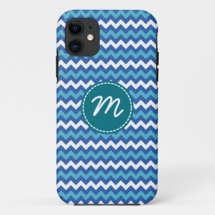 Etui iPhone Case-Mate Monogramme personnalisé Motif blanc et bleu Chevro