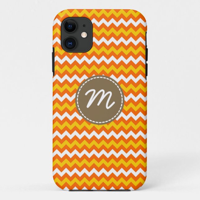 Coques Case-Mate iPhone Monogramme personnalisé Motif blanc orange Chevron (Dos)
