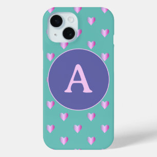 Coque Case-Mate iPhone Monogramme personnalisé Motif de coeur Lilac Turqu