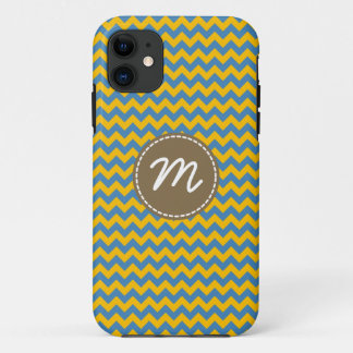 Etui iPhone Case-Mate Monogramme personnalisé Motif jaune et bleu Chevro