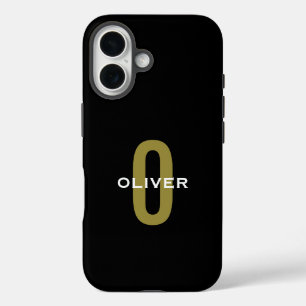 Coque Pour iPhone 16 Monogramme personnalisé Noir Or Blanc Nom