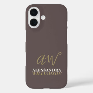 Coque Pour iPhone 16 Monogramme personnalisé Nom minimaliste Élégant Or