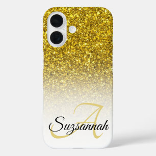 Coque Pour iPhone 16 Monogramme personnalisé ombre dorée pailletée