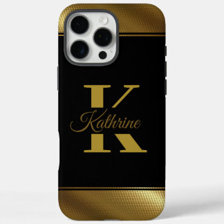 Coque iPhone 16 Pro Max monogramme personnalisé or élégant