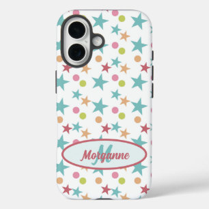 Coque Pour iPhone 16 Monogramme personnalisé Pastel lumineux Motif gai