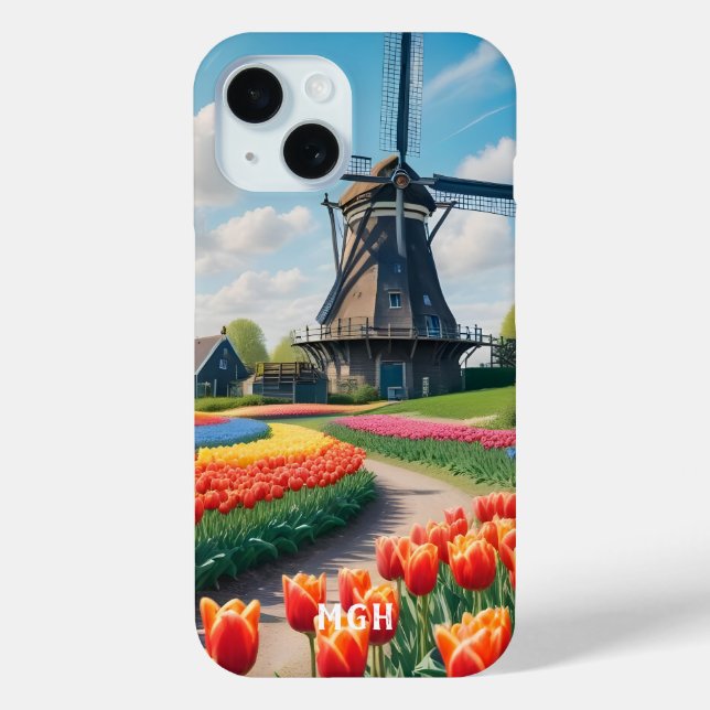 Coques Case-Mate iPhone Monogramme personnalisé Pays-Bas Windmill & Tulips (Verso)