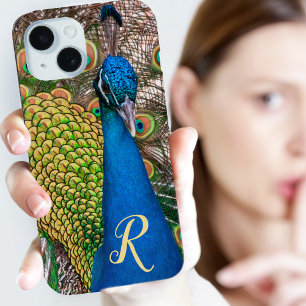 Coque Case-Mate iPhone Monogramme personnalisé photo Peacock bleu