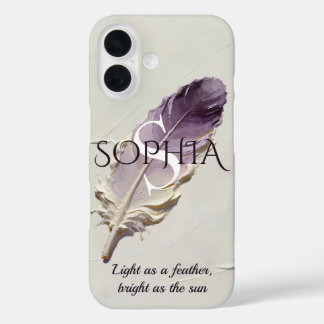 Coque Pour iPhone 16 Monogramme personnalisé plume violette personnalis