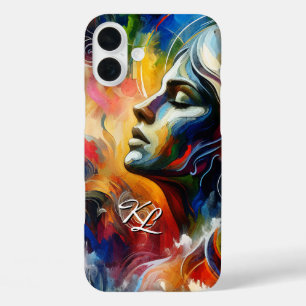 Coque Pour iPhone 16 Plus Monogramme personnalisé Portrait de femme Abstrait