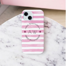 monogramme personnalisé rayures roses