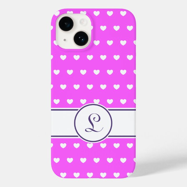 Coques Case-Mate iPhone Monogramme Personnalisé Rose Fille Avec Coeurs Bla (Verso)