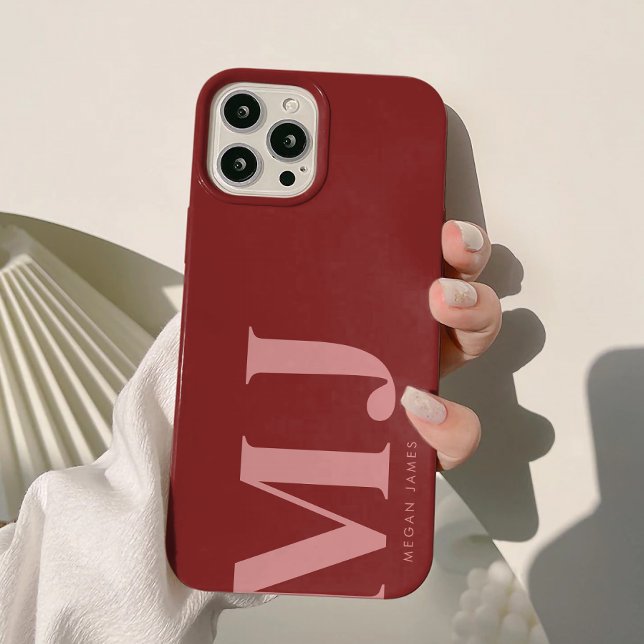 Coques Case-Mate iPhone Monogramme personnalisé rouge profond moderne gras (Créateur téléchargé)