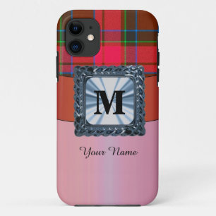 Coques Pour iPhone Monogramme personnalisé roux tartan plaid