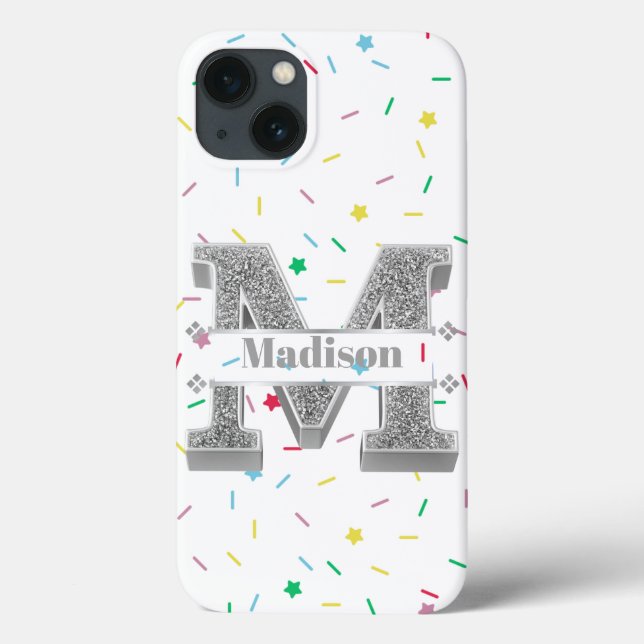 Coques Case-Mate iPhone Monogramme personnalisé Silver Initial M Votre nom (Verso)