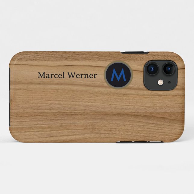 Coques Case-Mate iPhone Monogramme personnalisé sur bois factice (Dos (Horizontal))